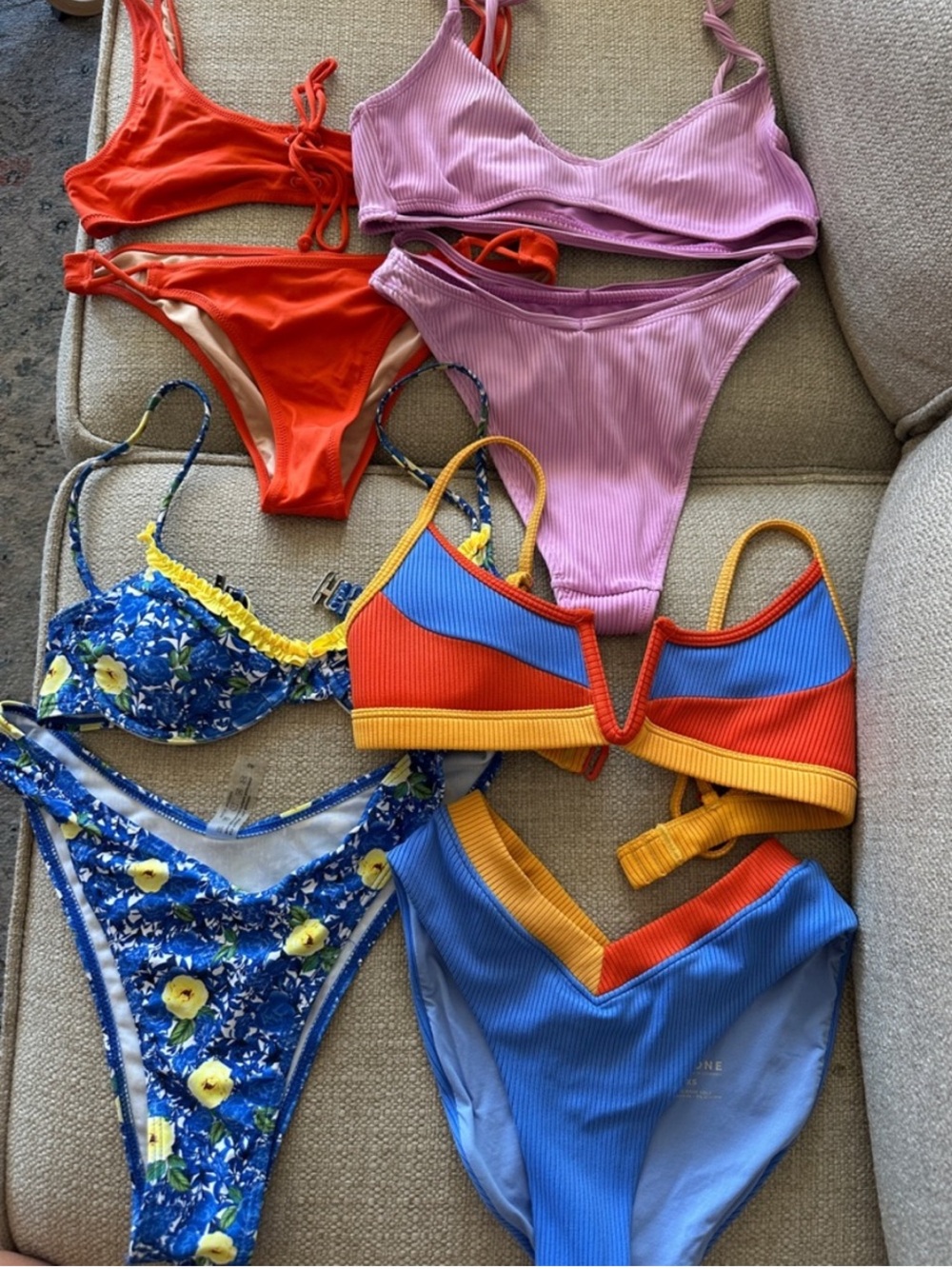 PacSun Women's Mixed Bikini Set - Orange, Lilac, Blue, Yellow, Floral